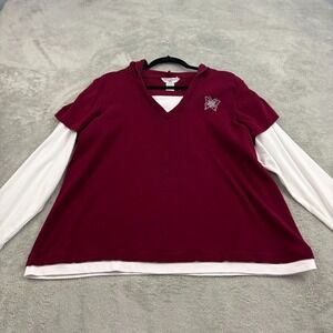 VTG George & Martha Layered Hooded Raglan Shirt Womens 22/24W Burgundy Y2K‎ Plus